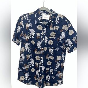 Urban Pipeline Navy Blue Tiger and Floral Print Shirt